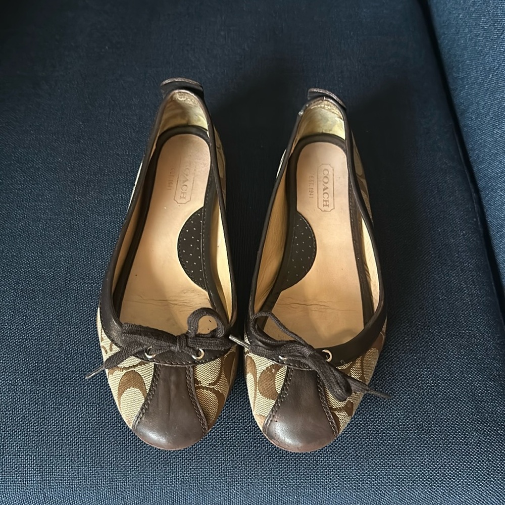 Vintage coach flats. Brown canvas & leather. Bought brand new. Good Used cond.